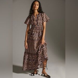 Maeve Somerset Printed Maxi Dress Anthropologie Medium Tiered Floral